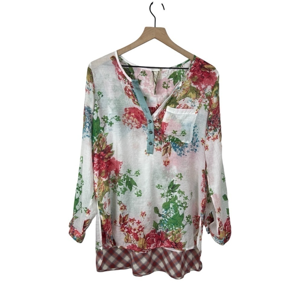 Arratta Silent Journey Floral Checked Sheer Tunic